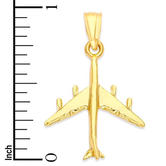 Solid 10k Gold Airplane Pendant - Aviation Jewelry Gifts for Her - Picture 3 of 4